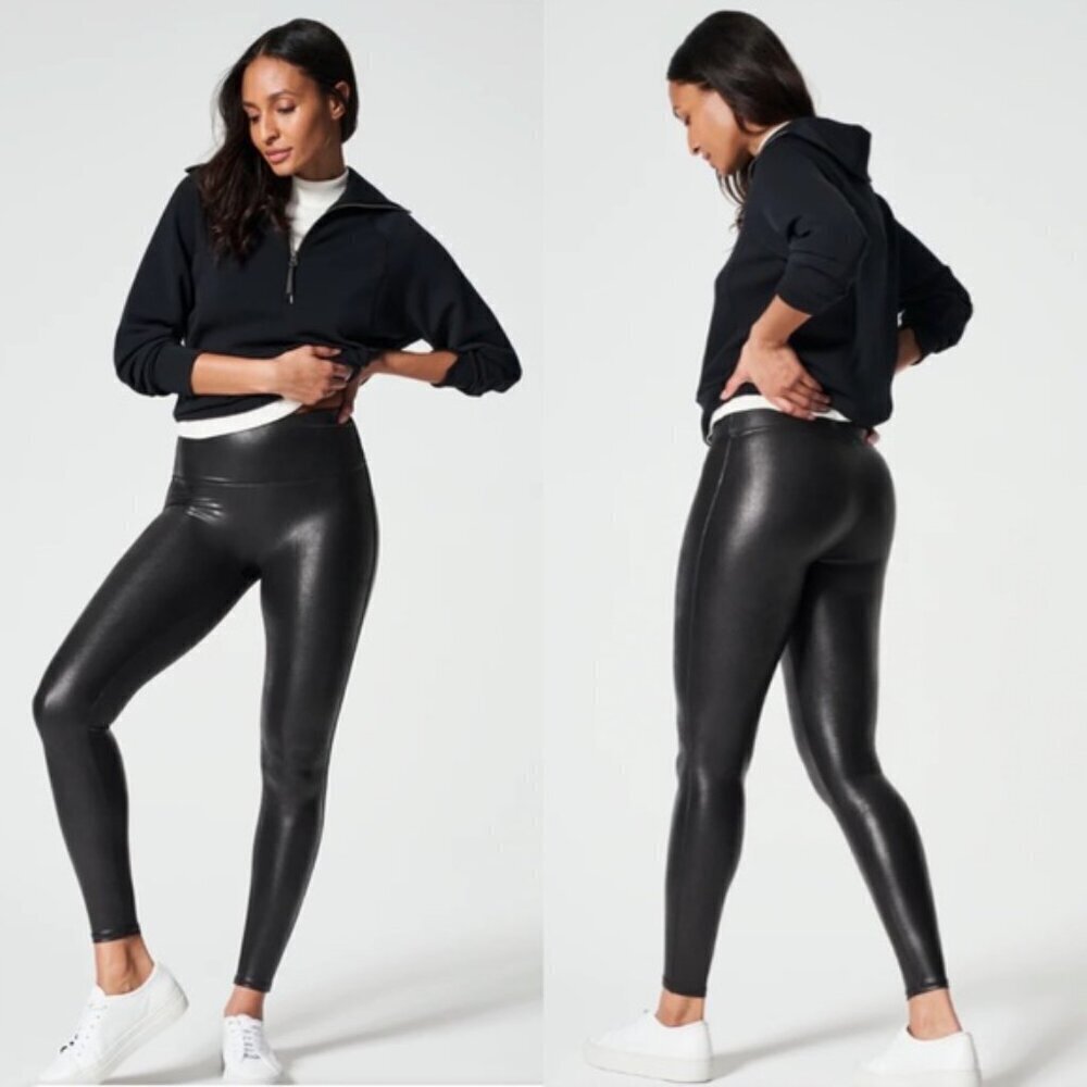 Spanx Womens Small Faux Leather High Rise Shapewear Legging In Black